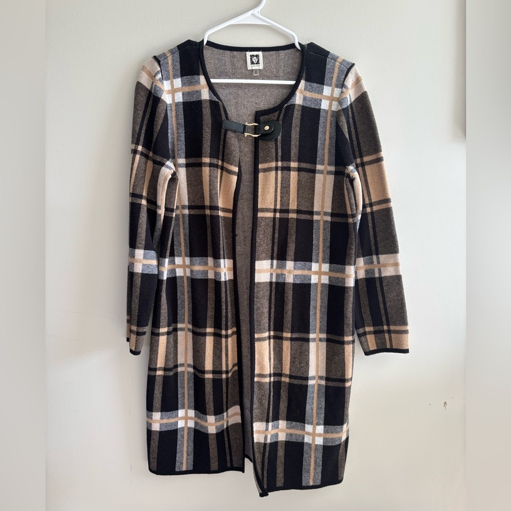Anne Klein Plaid Longline Sweater with Black Trim Size Medium